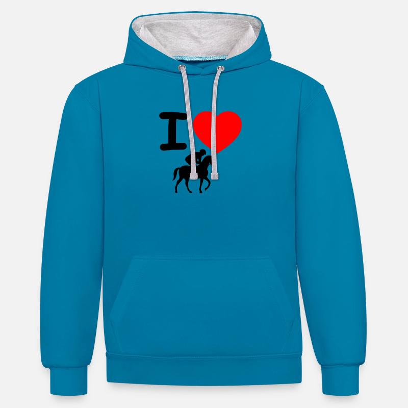 Chevaux - Sweat à capuche contrasté - bleu paon/gris chiné