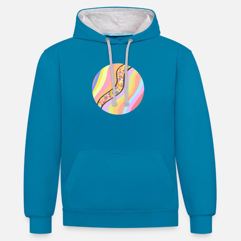 Rivière joyeuse - Sweat à capuche contrasté - bleu paon/gris chiné