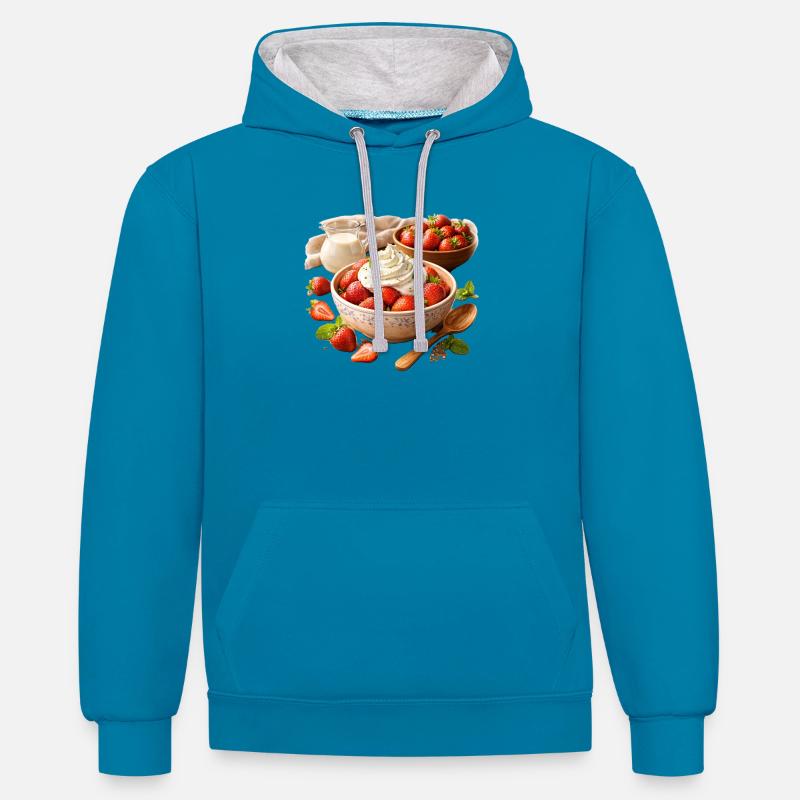 Fraises à la crème - Sweat à capuche contrasté - bleu paon/gris chiné