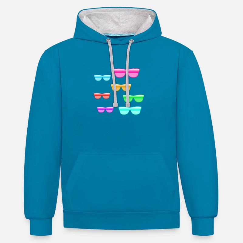 Lunettes de soleil - Sweat à capuche contrasté - bleu paon/gris chiné
