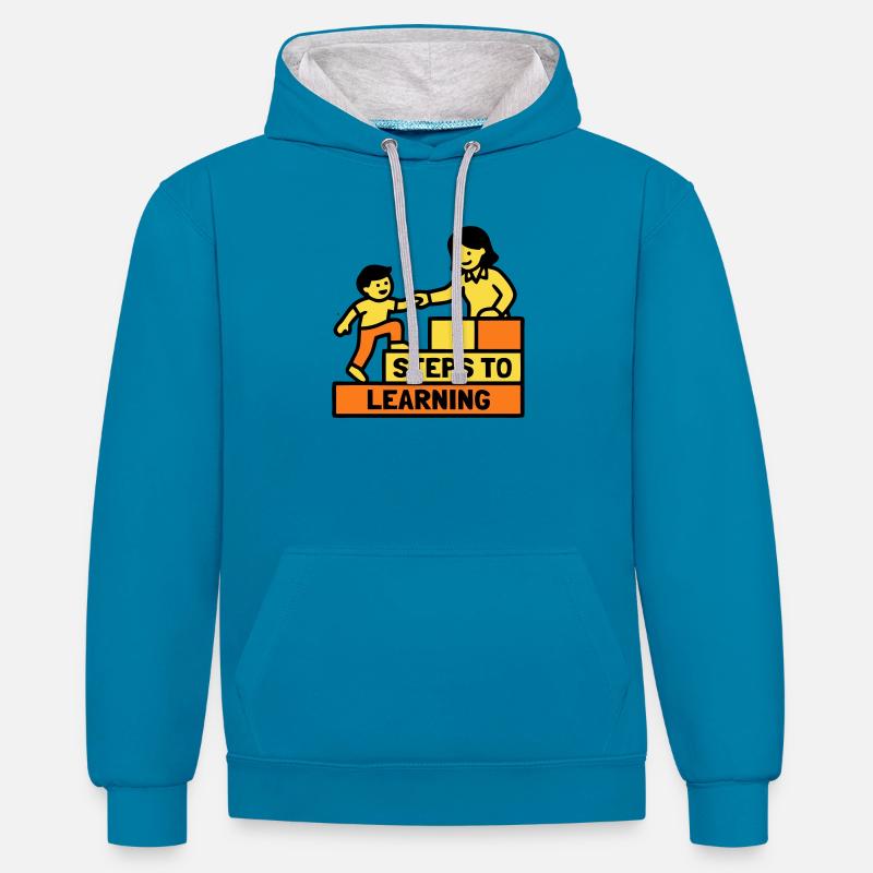 Steps to Learning School Logo - Contrast hoodie - peacock blue/heather grey