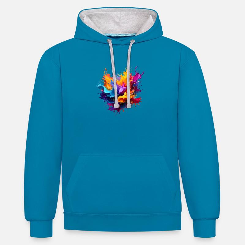 Explosion de peinture - Sweat à capuche contrasté - bleu paon/gris chiné
