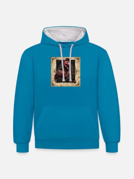 Der Karmesinrote Ausrüstungsmeister - Kontrast-Hoodie - Pfauenblau/Grau meliert