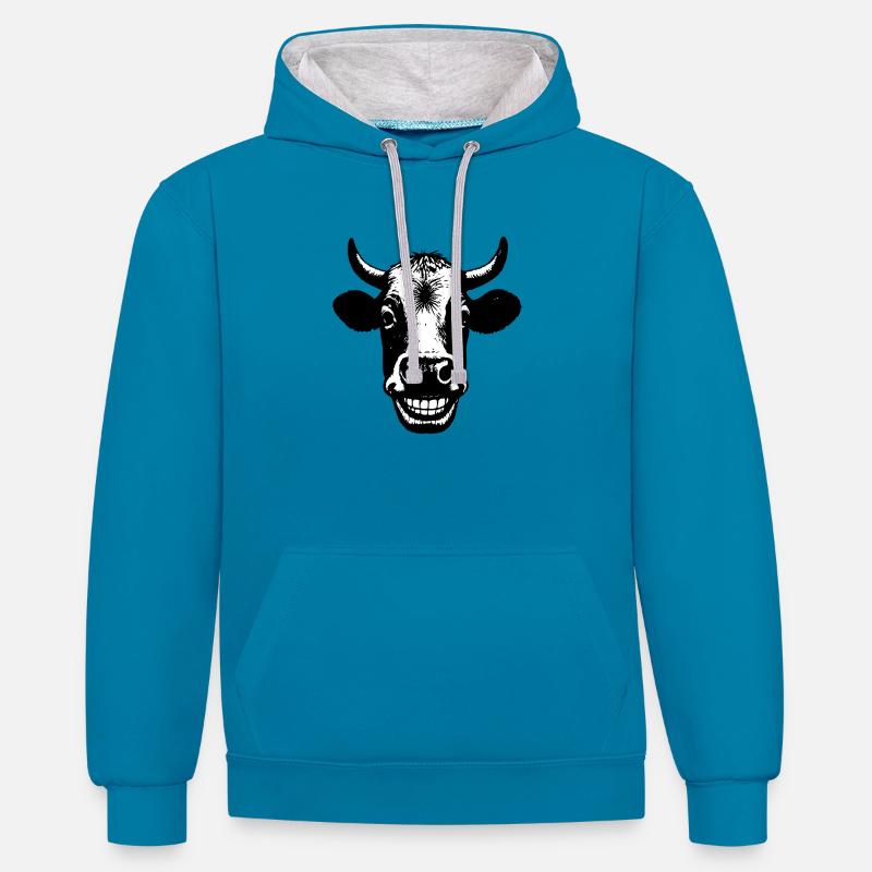 Grinning Cow - Contrast hoodie - peacock blue/heather grey