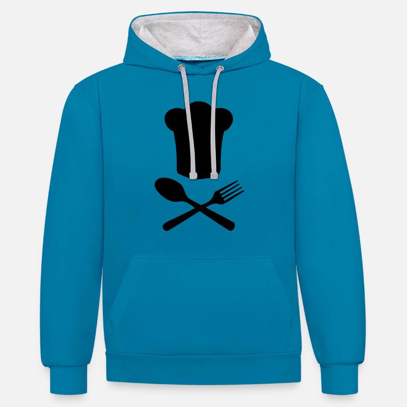 cuistot cuisinier - Sweat à capuche contrasté - bleu paon/gris chiné