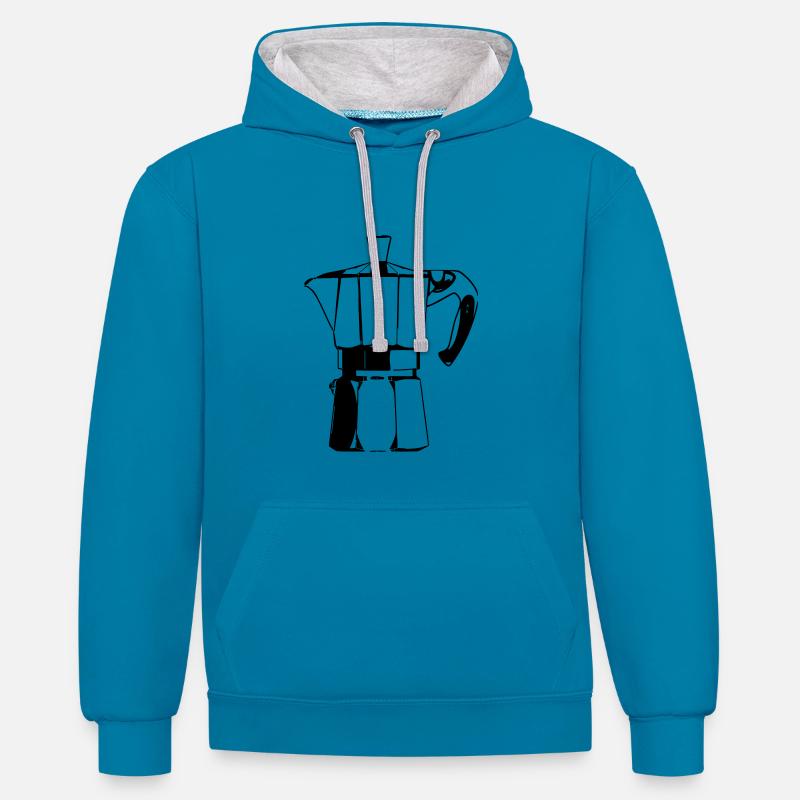Espressomaschine schwarz - Kontrast-Hoodie - Pfauenblau/Grau meliert