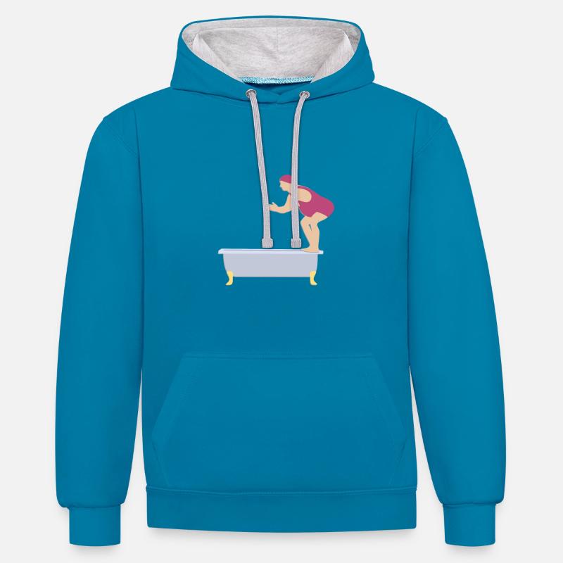 plongeurs de bain - Sweat à capuche contrasté - bleu paon/gris chiné