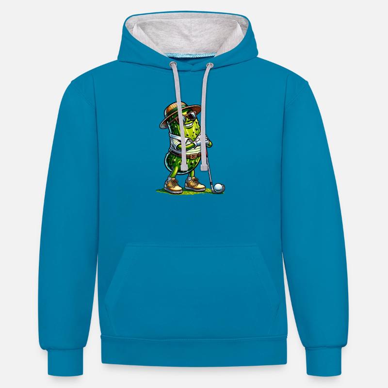 Funny Pickle Golf Player Design - Contrast hoodie - peacock blue/heather grey
