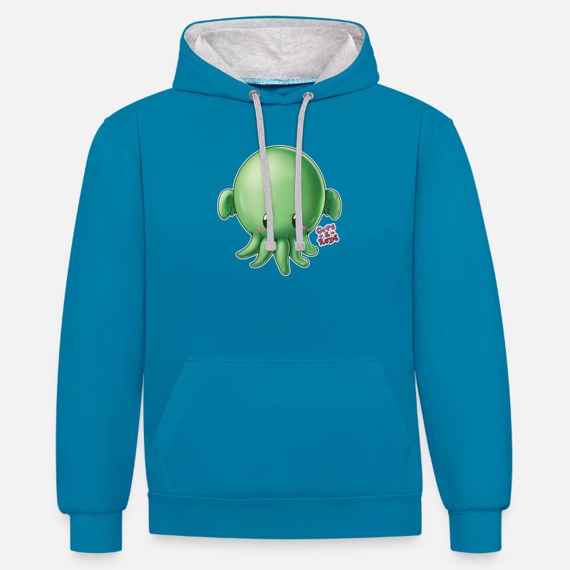 Cthulhu - mignon et grossier - Sweat à capuche contrasté - bleu paon/gris chiné