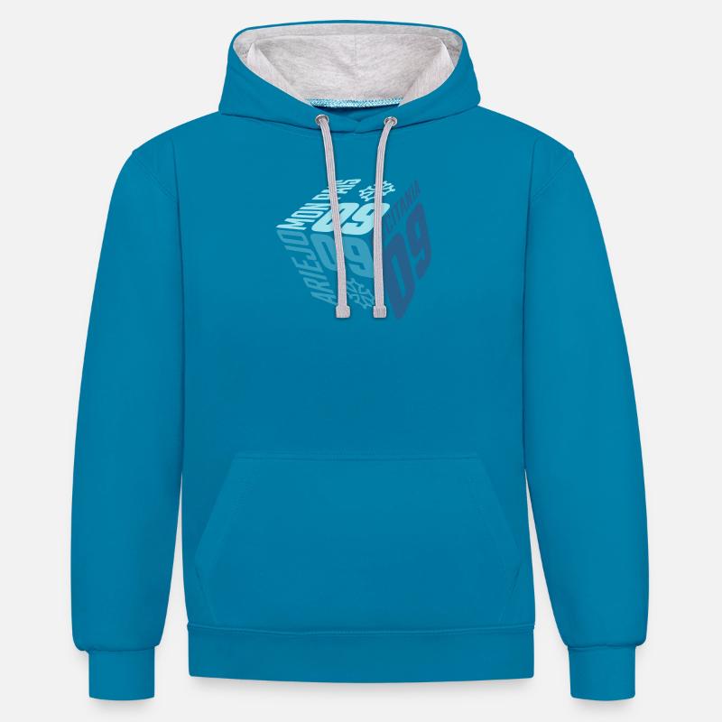 Le Cube d' Ariège. - Sweat à capuche contrasté - bleu paon/gris chiné