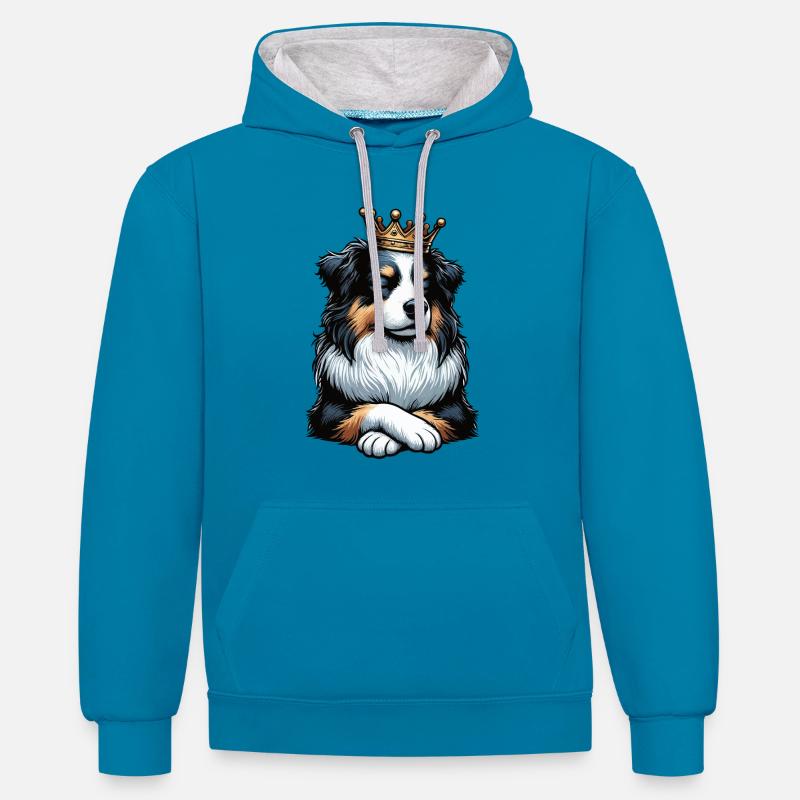 Berger australien Aussie Aussie Propriétaires Aussies - Sweat à capuche contrasté - bleu paon/gris chiné