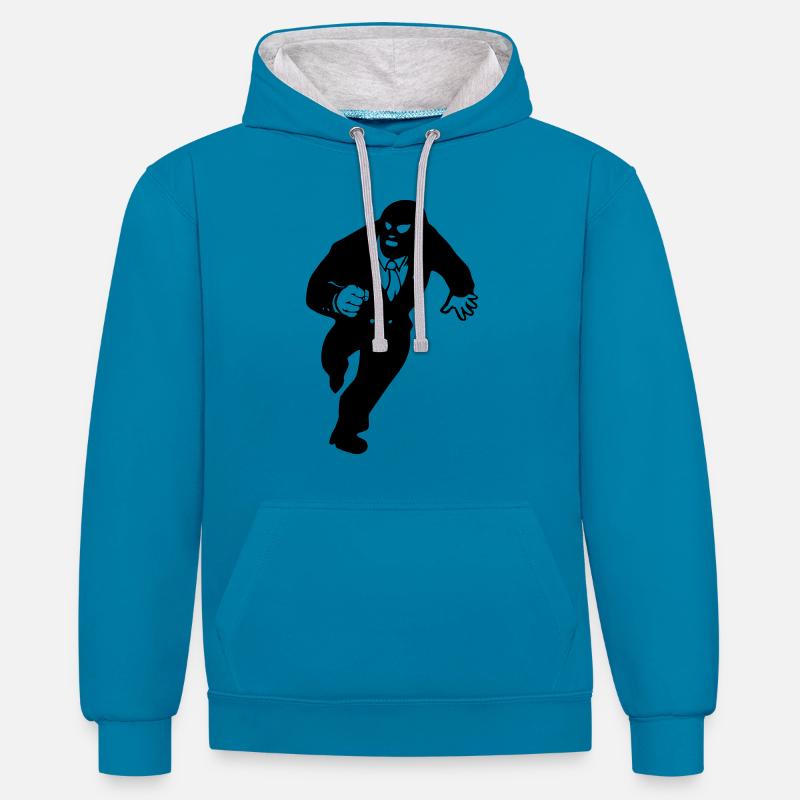 sur la course - Sweat à capuche contrasté - bleu paon/gris chiné