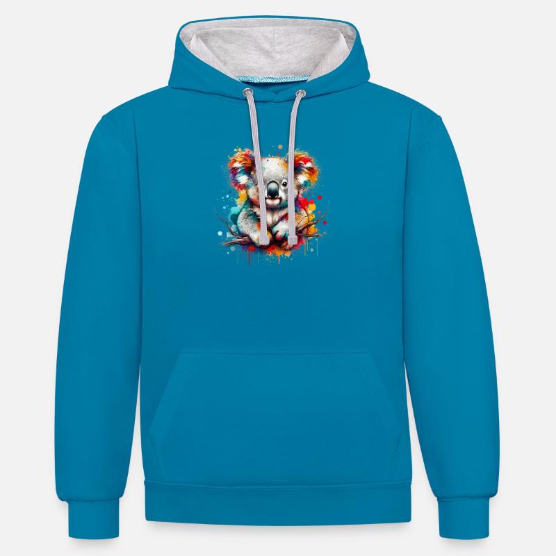 Koala - Sweat à capuche contrasté - bleu paon/gris chiné