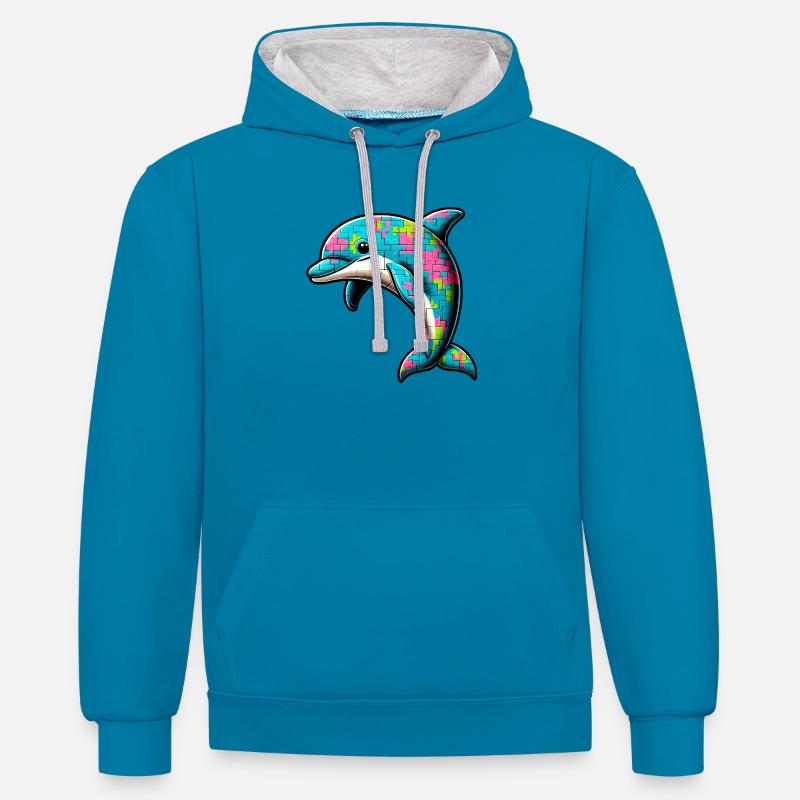 Delfin - Kontrast-Hoodie - Pfauenblau/Grau meliert