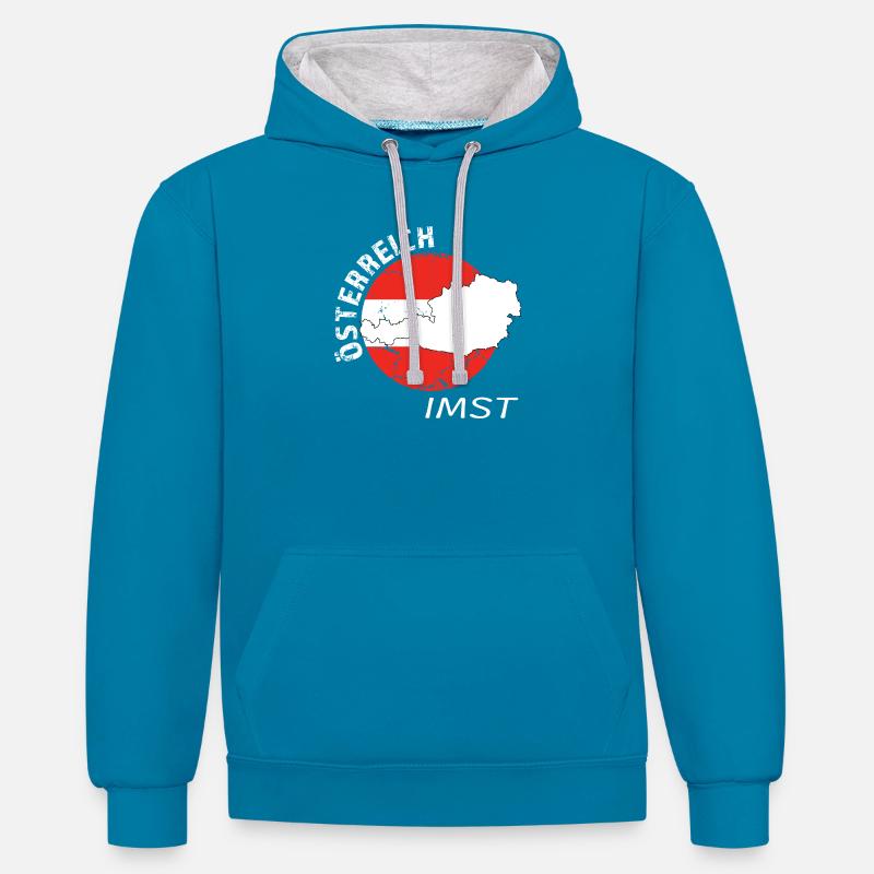 Imst - Sweat à capuche contrasté - bleu paon/gris chiné