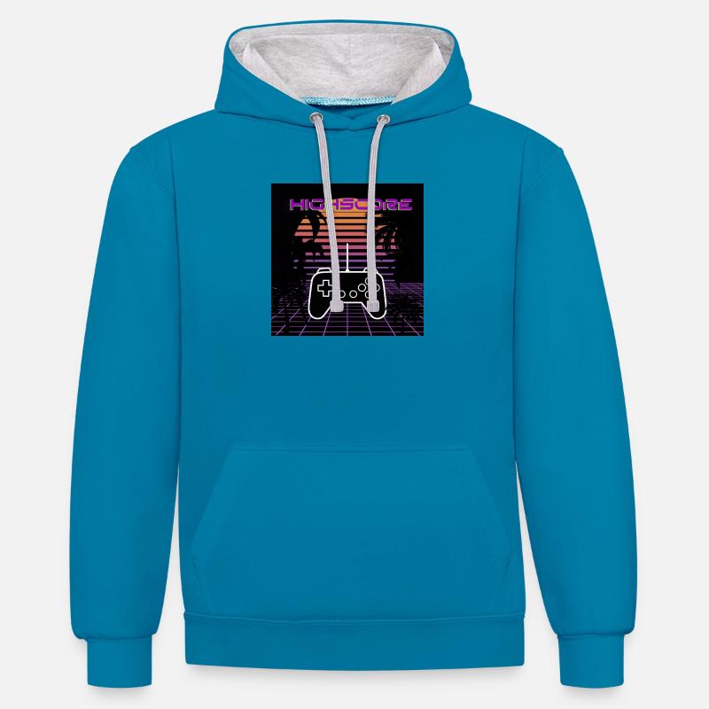 Note élevée - Sweat à capuche contrasté - bleu paon/gris chiné