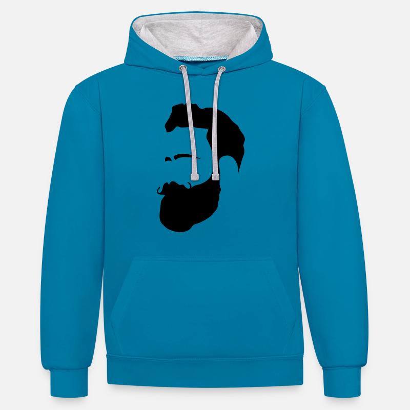 Mann mit Bart - Kontrast-Hoodie - Pfauenblau/Grau meliert