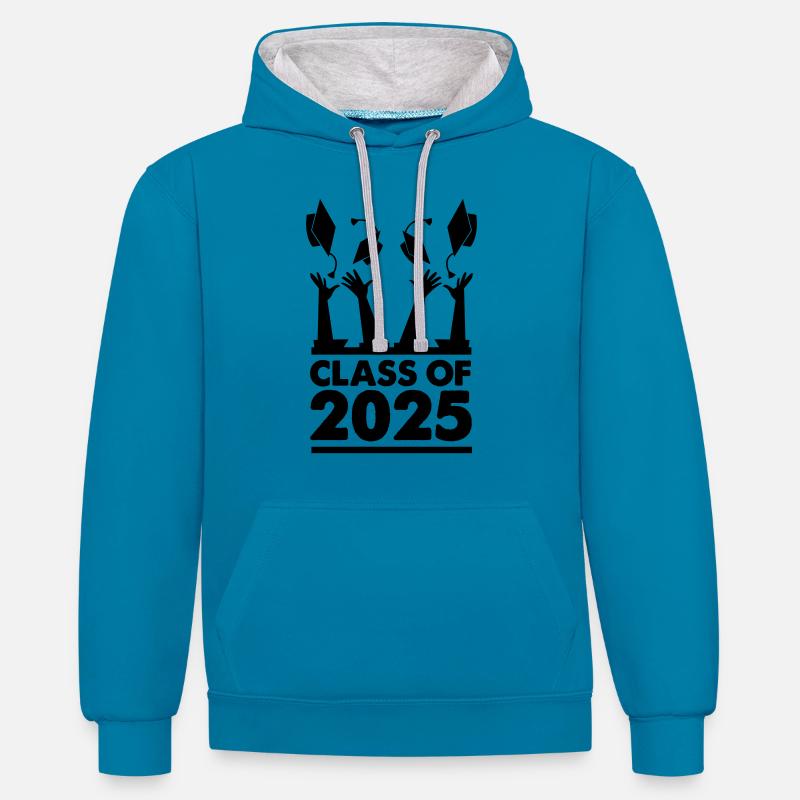 Classe de 2025 - Sweat à capuche contrasté - bleu paon/gris chiné