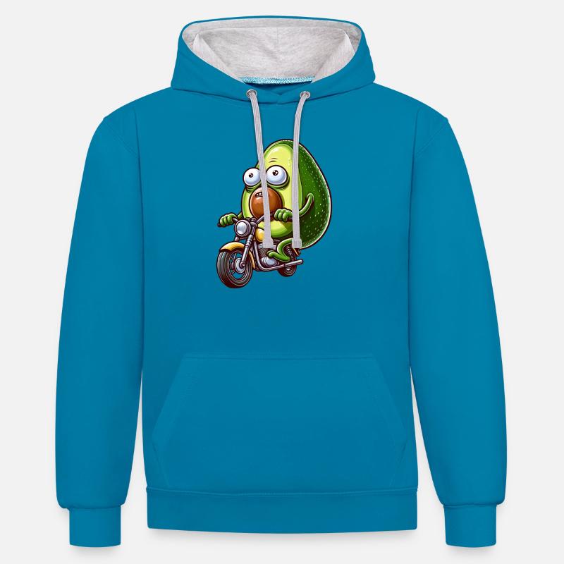 Moto Concombre Aventure Liberté - Sweat à capuche contrasté - bleu paon/gris chiné