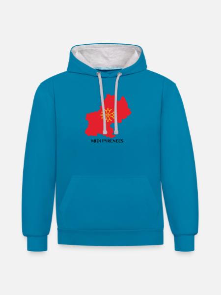 Map of the Midi-Pyrénées - Contrast hoodie - peacock blue/heather grey