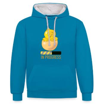 Werdende Mutter - Kontrast-Hoodie - Pfauenblau/Grau meliert - Vorne - Liana (172cm) & Jaron (178cm)