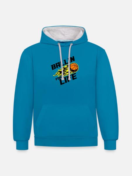 Basketball Ballin Saying - Contrast hoodie - peacock blue/heather grey