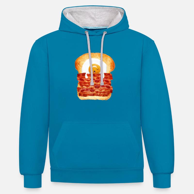 Oeuf, bacon et des toasts - Sweat à capuche contrasté - bleu paon/gris chiné