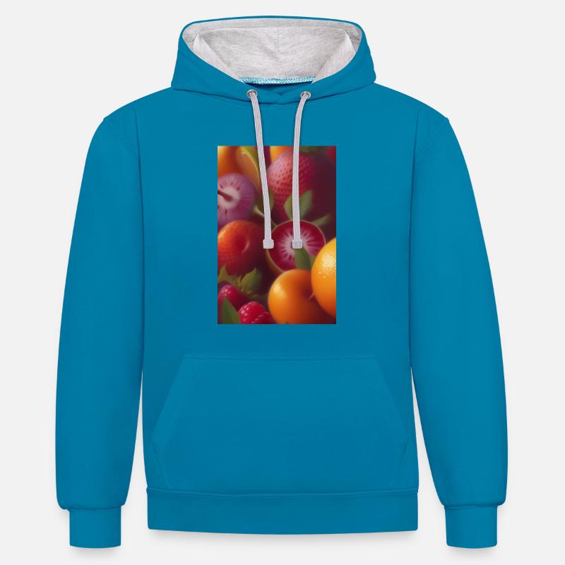 Fruit - Sweat à capuche contrasté - bleu paon/gris chiné