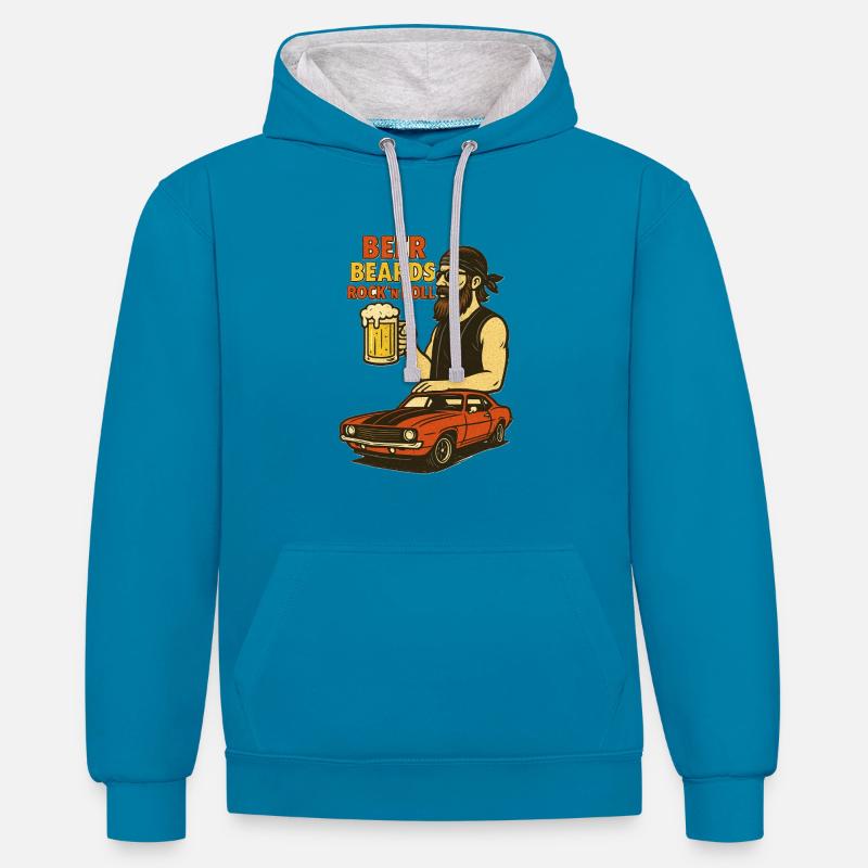Bière Barbe Rock n Roll Design - Sweat à capuche contrasté - bleu paon/gris chiné