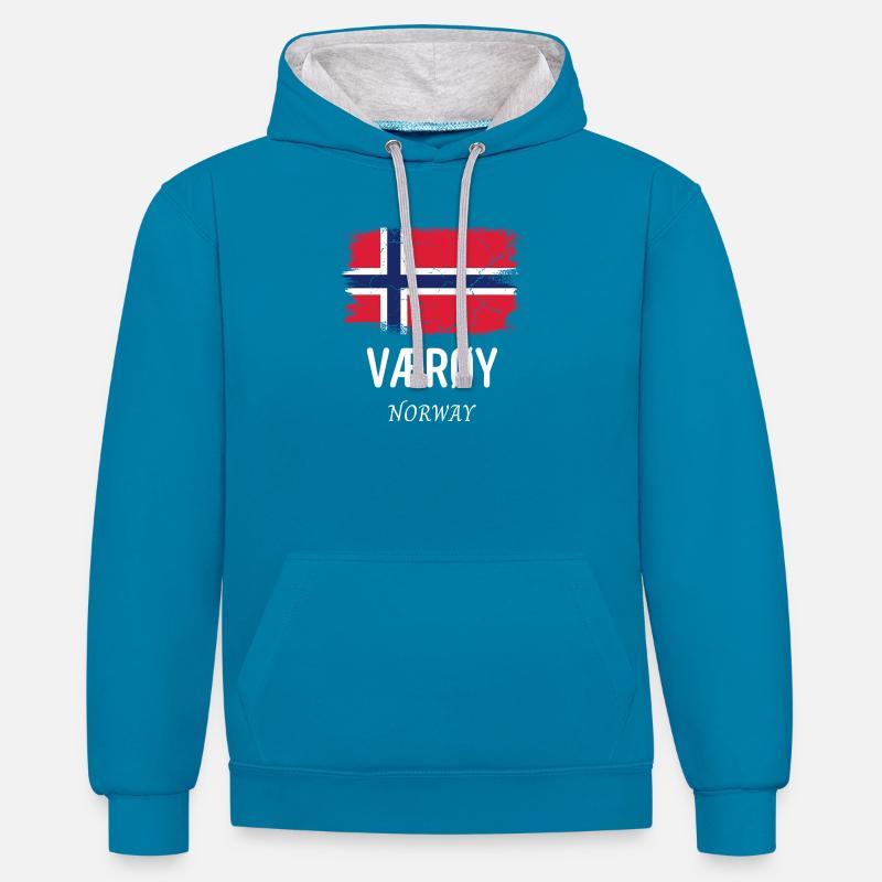 VÆRØY - Sweat à capuche contrasté - bleu paon/gris chiné