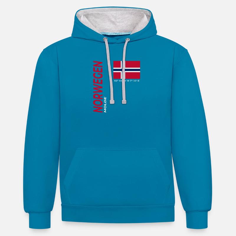 Molde - Sweat à capuche contrasté - bleu paon/gris chiné