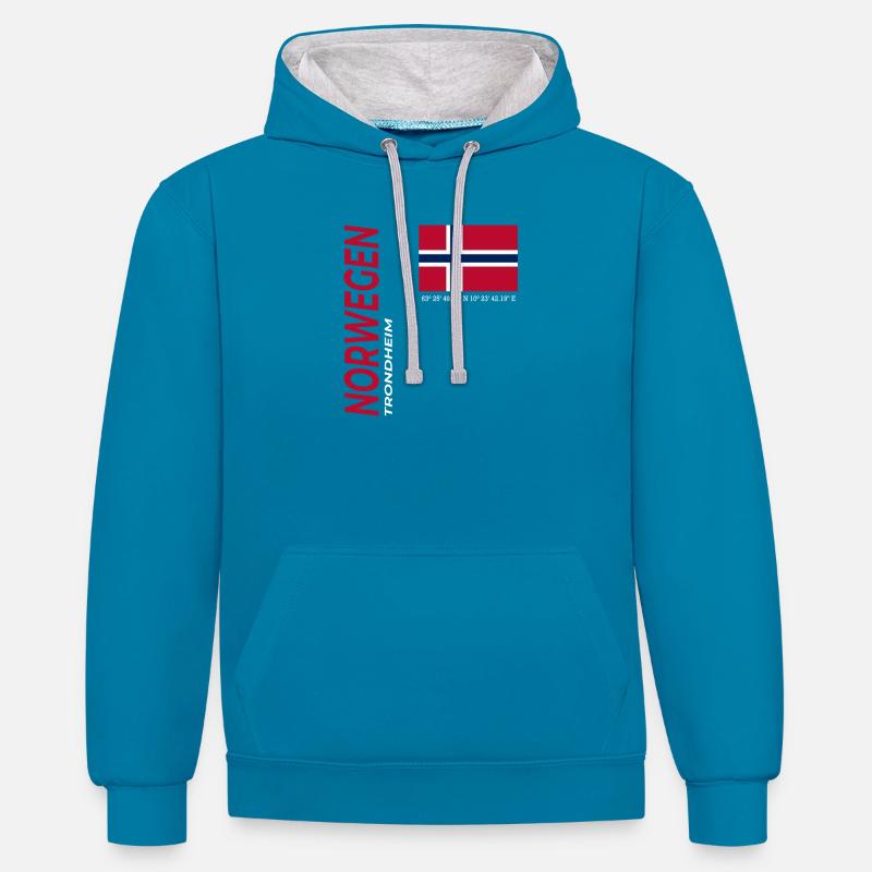 Trondheim - Sweat à capuche contrasté - bleu paon/gris chiné