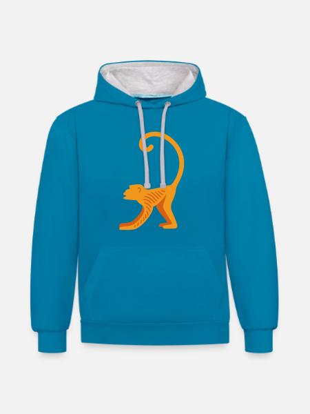 Orangutan line logo - Contrast hoodie - peacock blue/heather grey