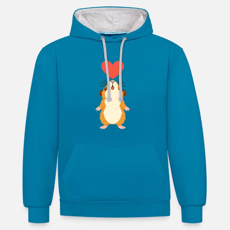 Cochon d’Inde avec cœur - Sweat à capuche contrasté - bleu paon/gris chiné