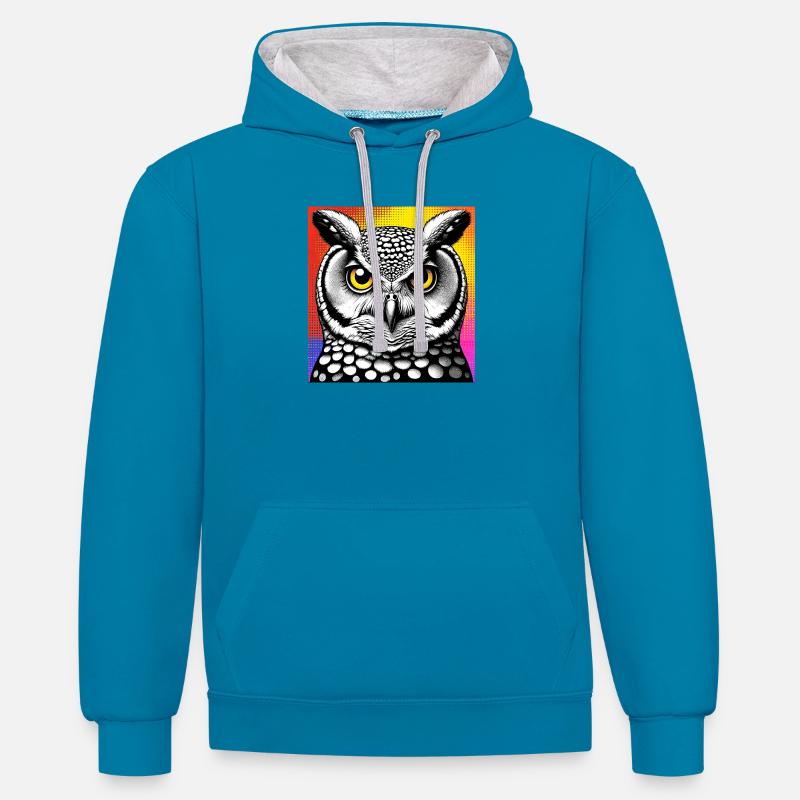 hibou - Sweat à capuche contrasté - bleu paon/gris chiné