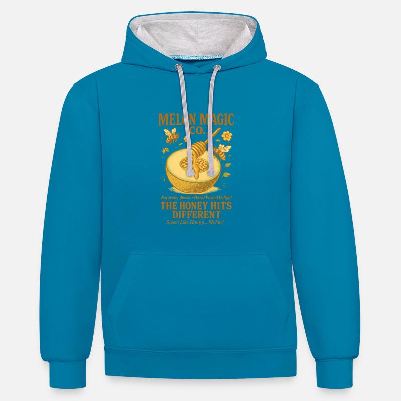 Été rétro de pastèque - Sweat à capuche contrasté - bleu paon/gris chiné