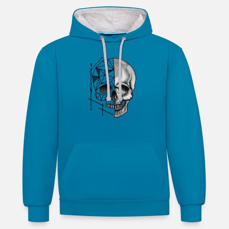 Polygone de crâne - Sweat à capuche contrasté - bleu paon/gris chiné