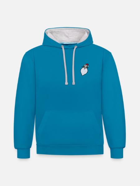 Weihnachtsmann & Co. KG Stickmotiv Weihnachtsmann - Kontrast-Hoodie - Pfauenblau/Grau meliert