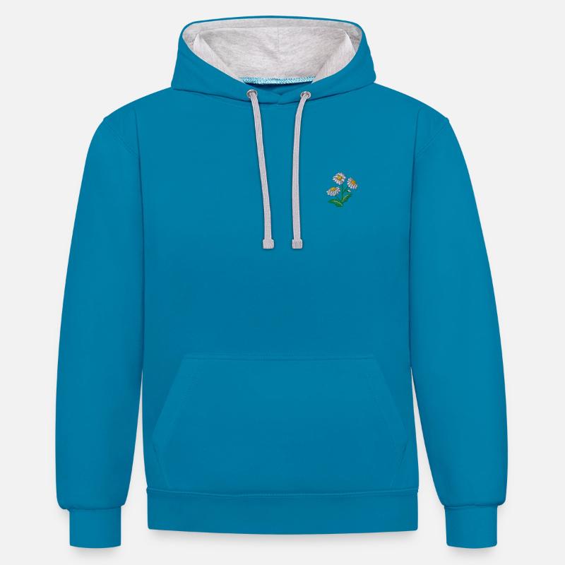 Gänseblümchen - Kontrast-Hoodie - Pfauenblau/Grau meliert
