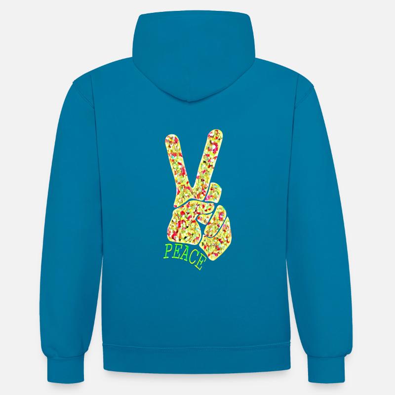 paix - Sweat à capuche contrasté - bleu paon/gris chiné