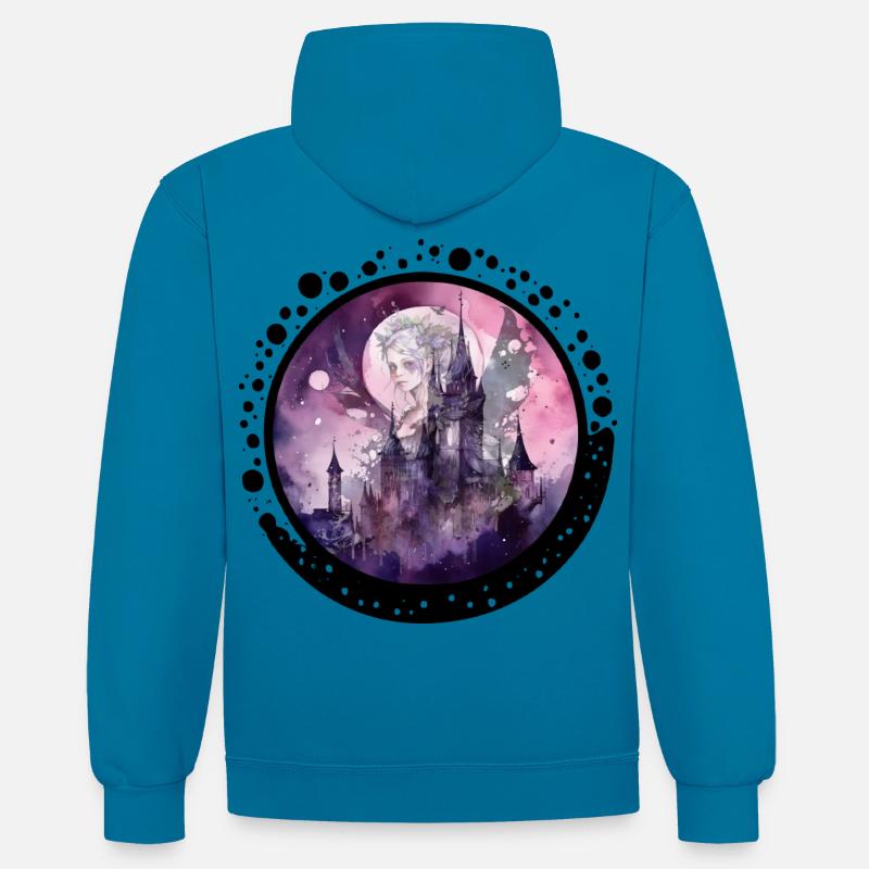 CircleFairy - Sweat à capuche contrasté - bleu paon/gris chiné