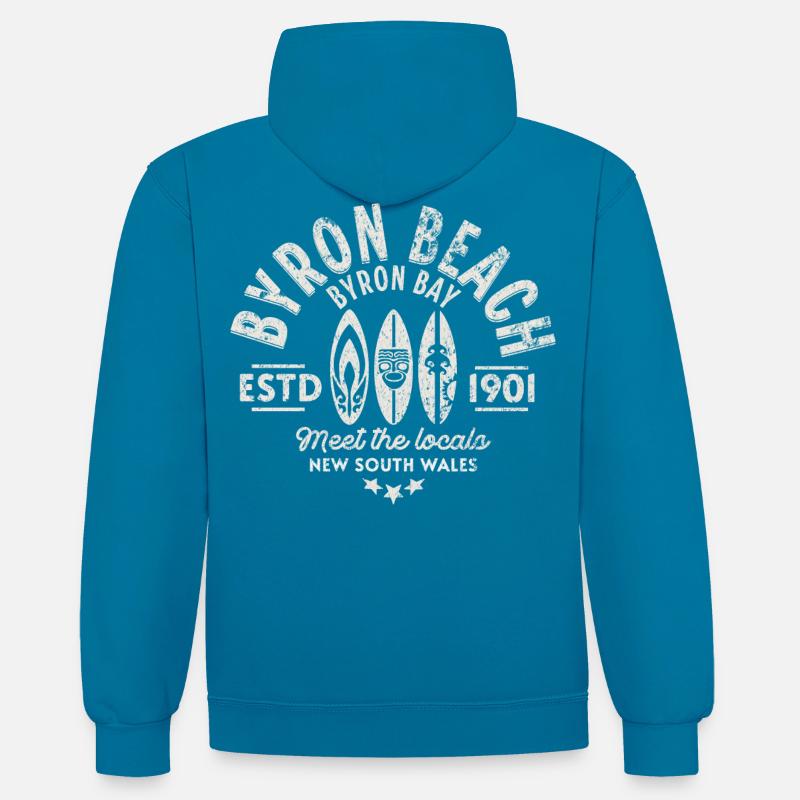 Byron beach surf - Sweat à capuche contrasté - bleu paon/gris chiné