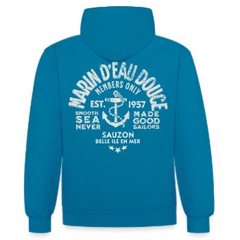 Marin d eau douce belle ile - Sweat à capuche contrasté - bleu paon/gris chiné - Dos - Luana (180cm)