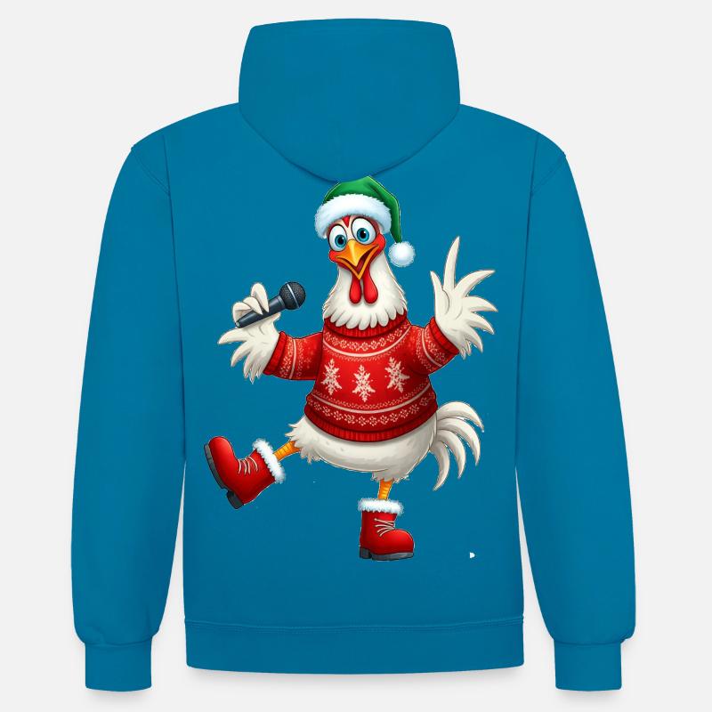 Urlaub Singende Henne Pullover - Kontrast-Hoodie - Pfauenblau/Grau meliert