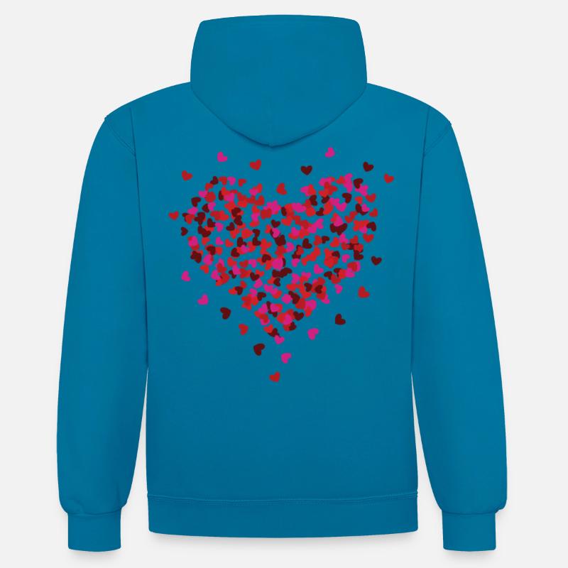 Saint-Valentin petits coeurs bombe aérosol - Sweat à capuche contrasté - bleu paon/gris chiné
