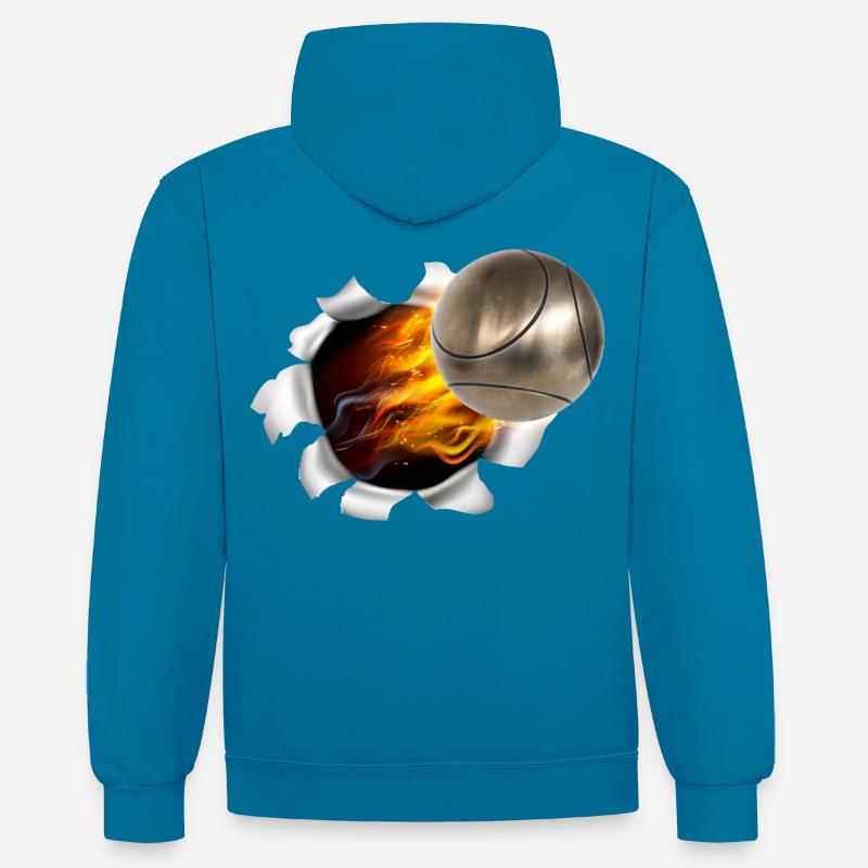 Boules on fire - Sweat à capuche contrasté - bleu paon/gris chiné