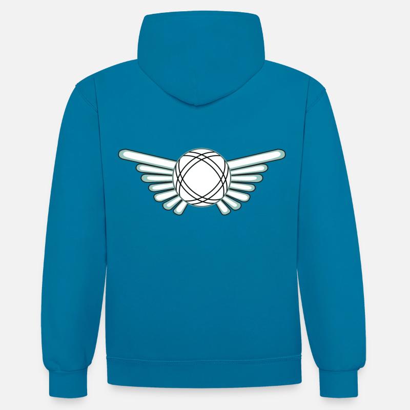 Emblème de boule avec ailes - Sweat à capuche contrasté - bleu paon/gris chiné