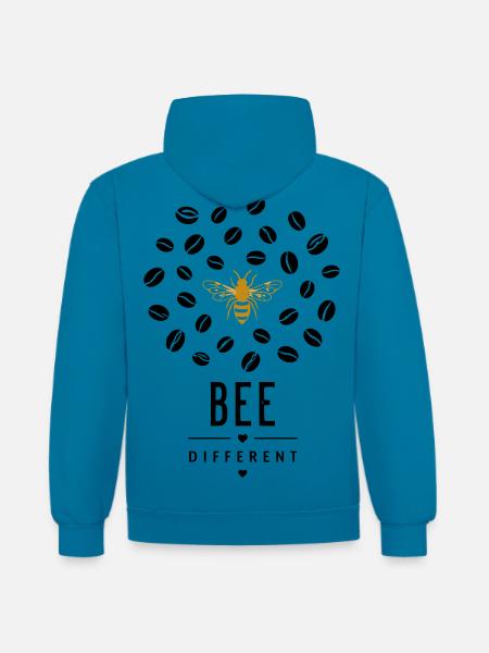 Golden bee on black - Contrast hoodie - peacock blue/heather grey