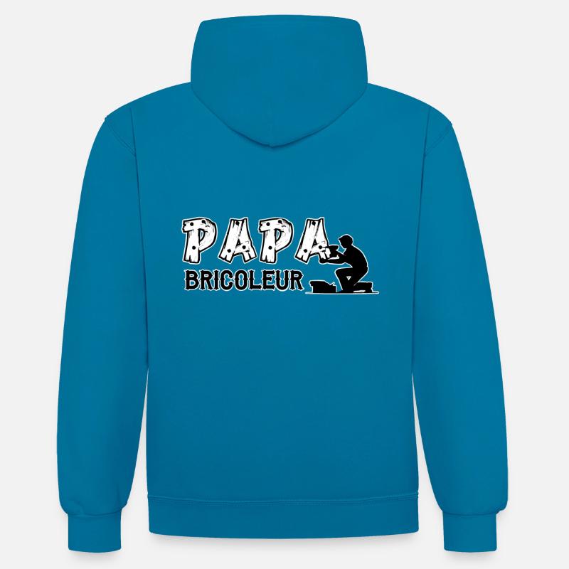 Papa bricoleur logo - Sweat à capuche contrasté - bleu paon/gris chiné