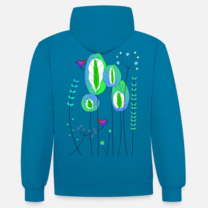 Résumé de la forêt - Sweat à capuche contrasté - bleu paon/gris chiné